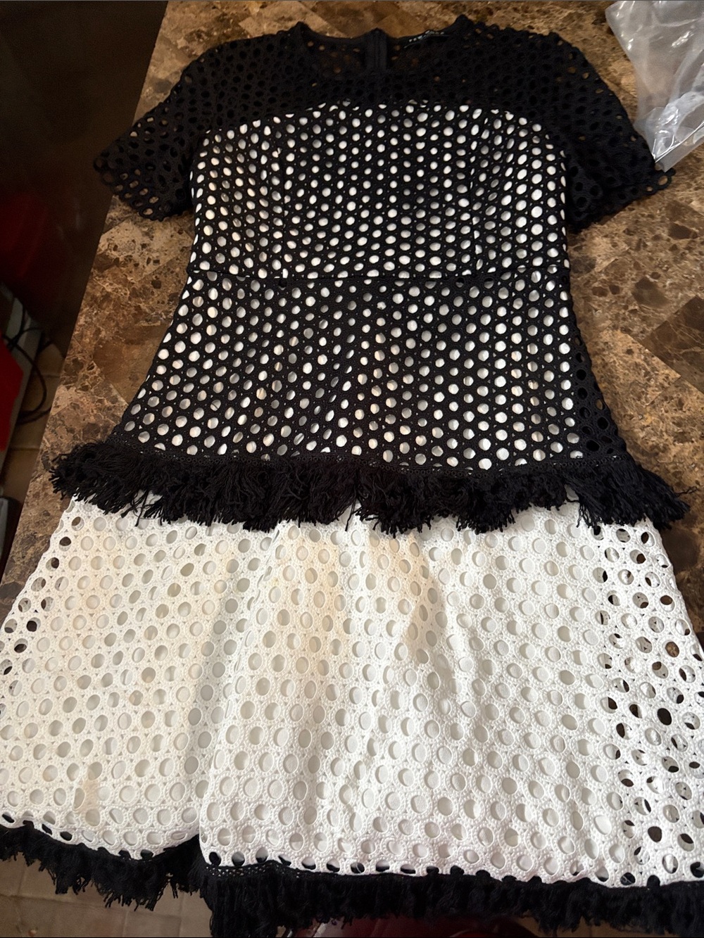 Black & White Eyelet Fringe Dress - Womens